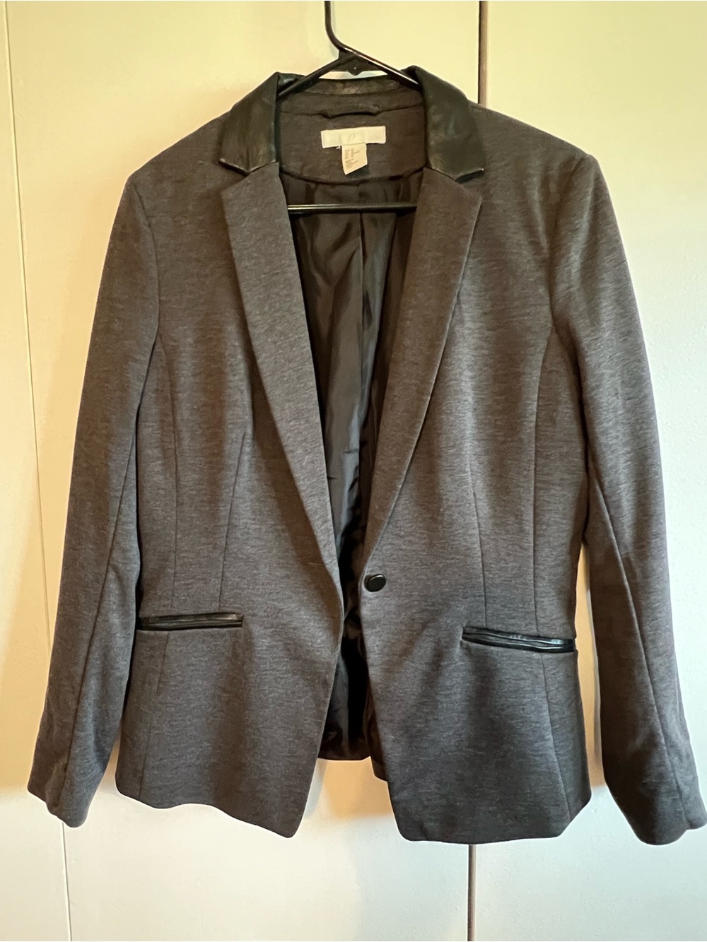 H&M Dark Gray Blazer with Faux Leather Trim